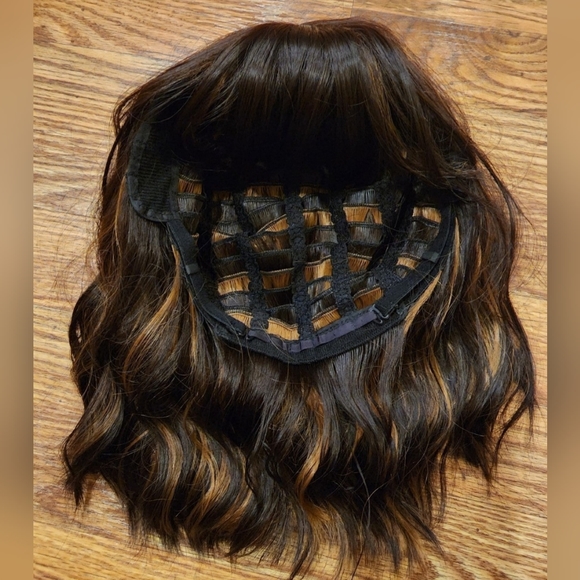 Mixed Color Bob Wavy Wig With Bangs Approx. 12-13 Inches Long - Picture 8 of 10